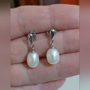 “925 Sterling Silver Freshwater Pearl Drop Earrings Minimalis